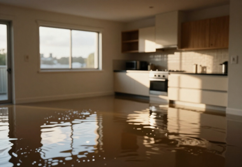 Flooded office space in Thornleigh before drying